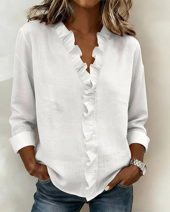 Doubravka | Lehká blůza s výstřihem do V a volánem