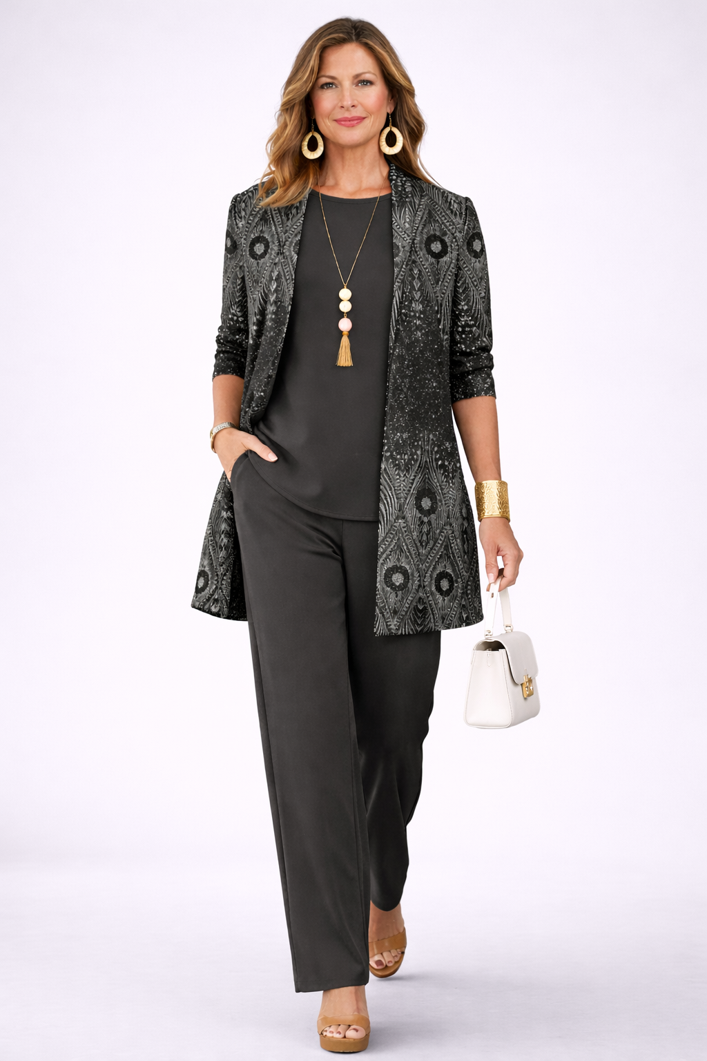 Magda | Třídílná souprava s dlouhým kardiganem, černá