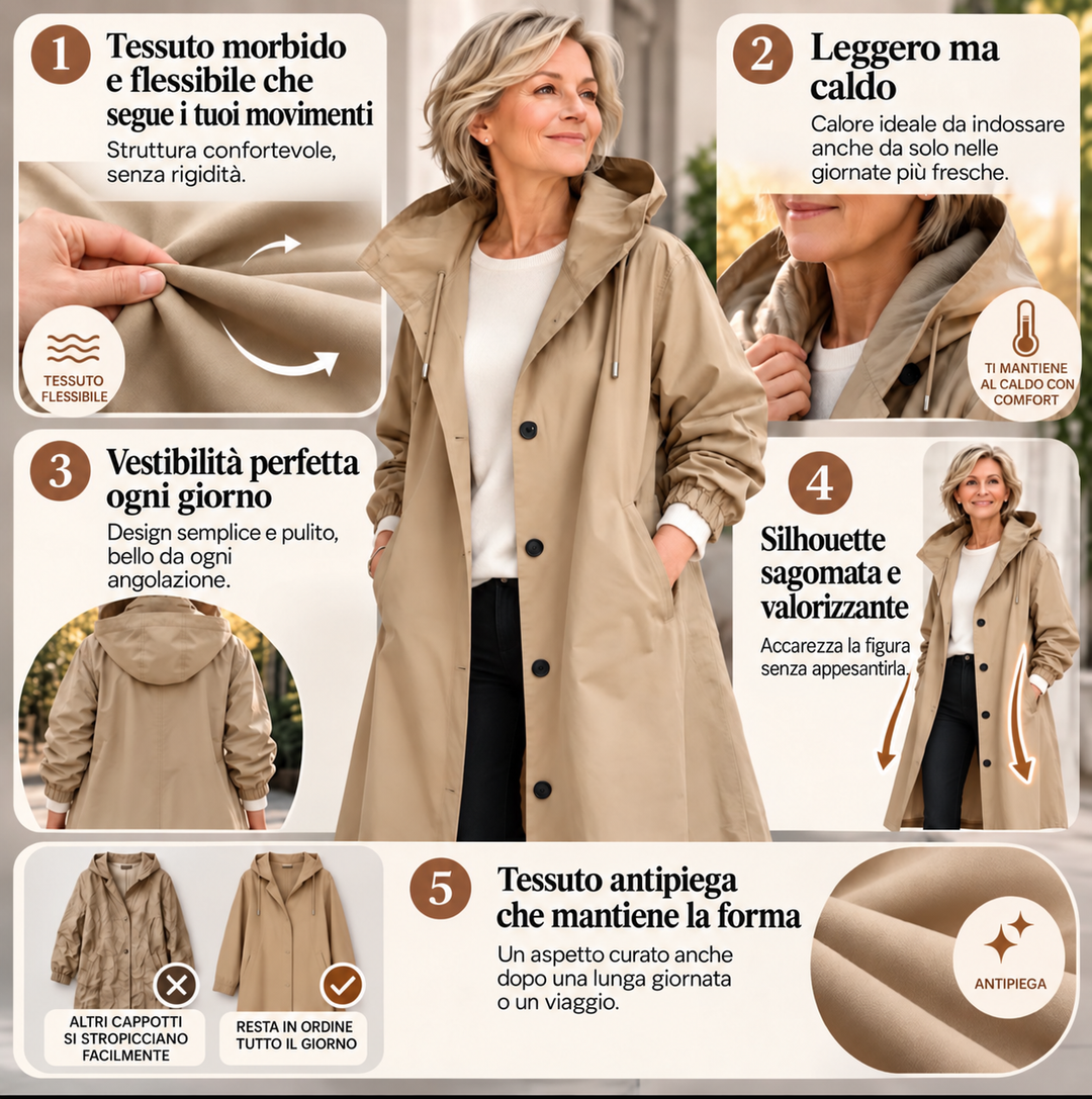 Rita II | Dlouhý trenčkot s kapucí