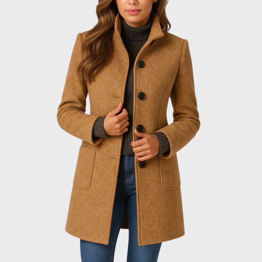 Arnoštka II | Elegantní kabát na knoflíky, khaki