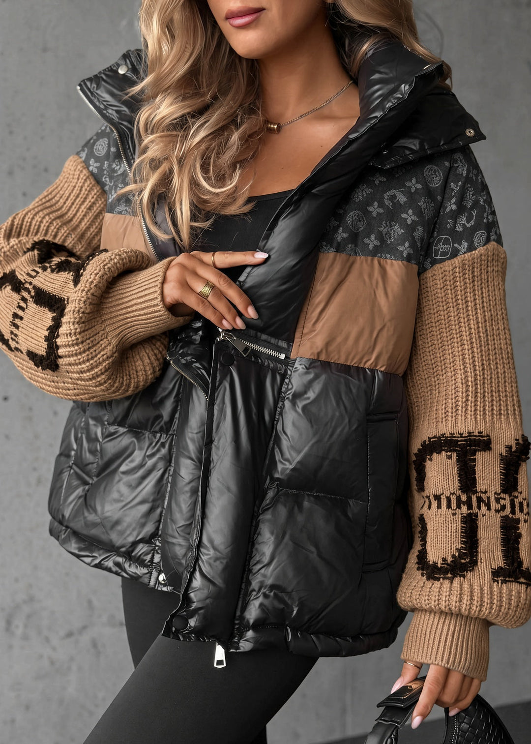 Dora II | Oversize prošívaná bunda s pletenými rukávy