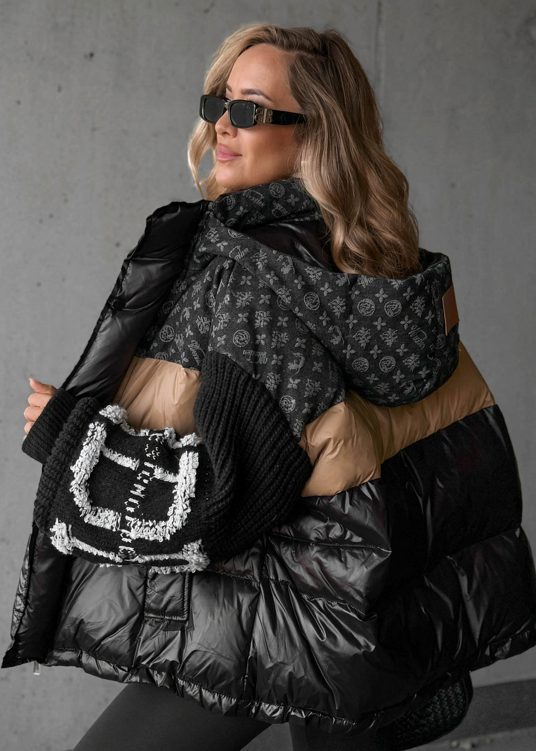 Dora II | Oversize prošívaná bunda s pletenými rukávy