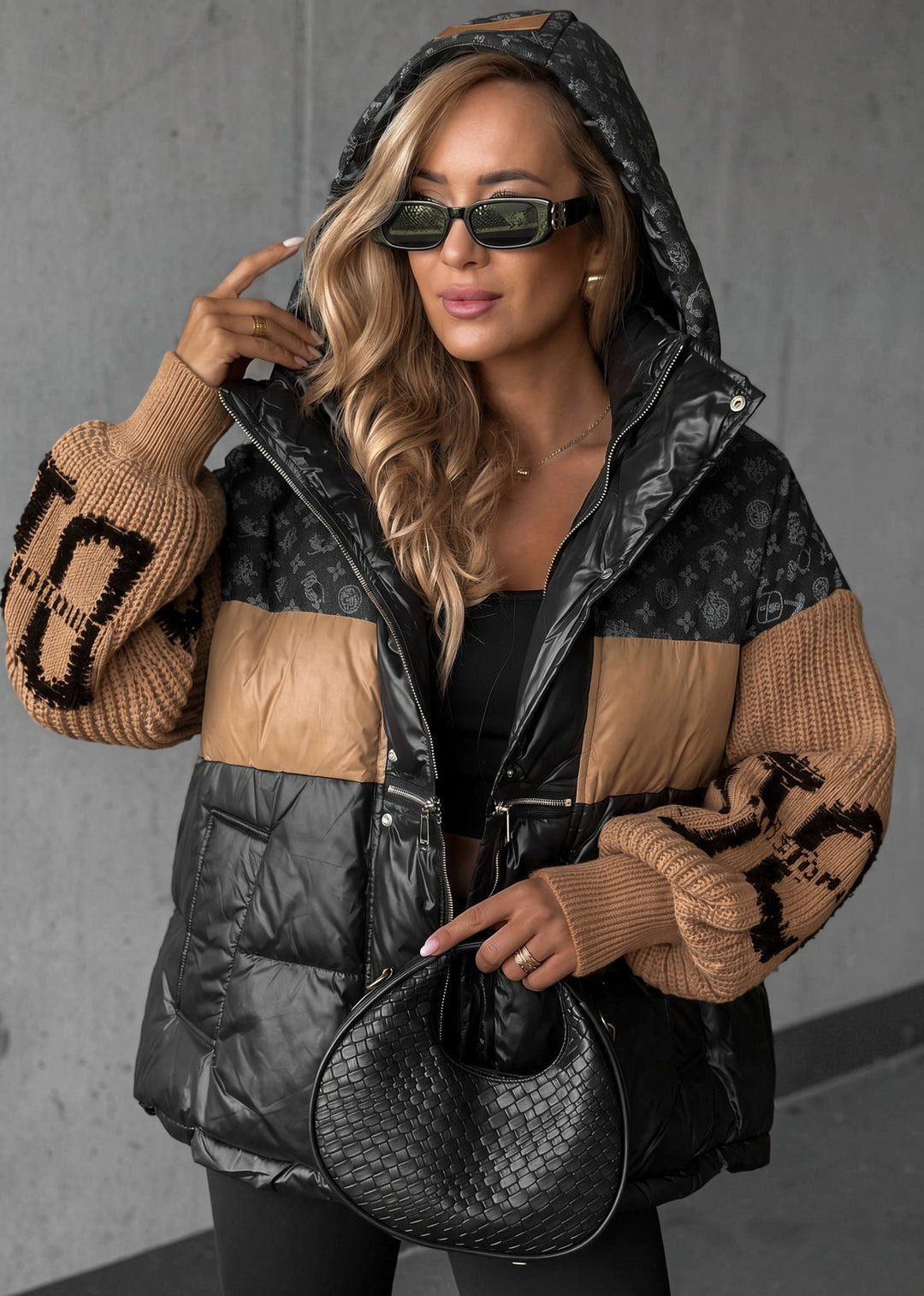 Dora II | Oversize prošívaná bunda s pletenými rukávy