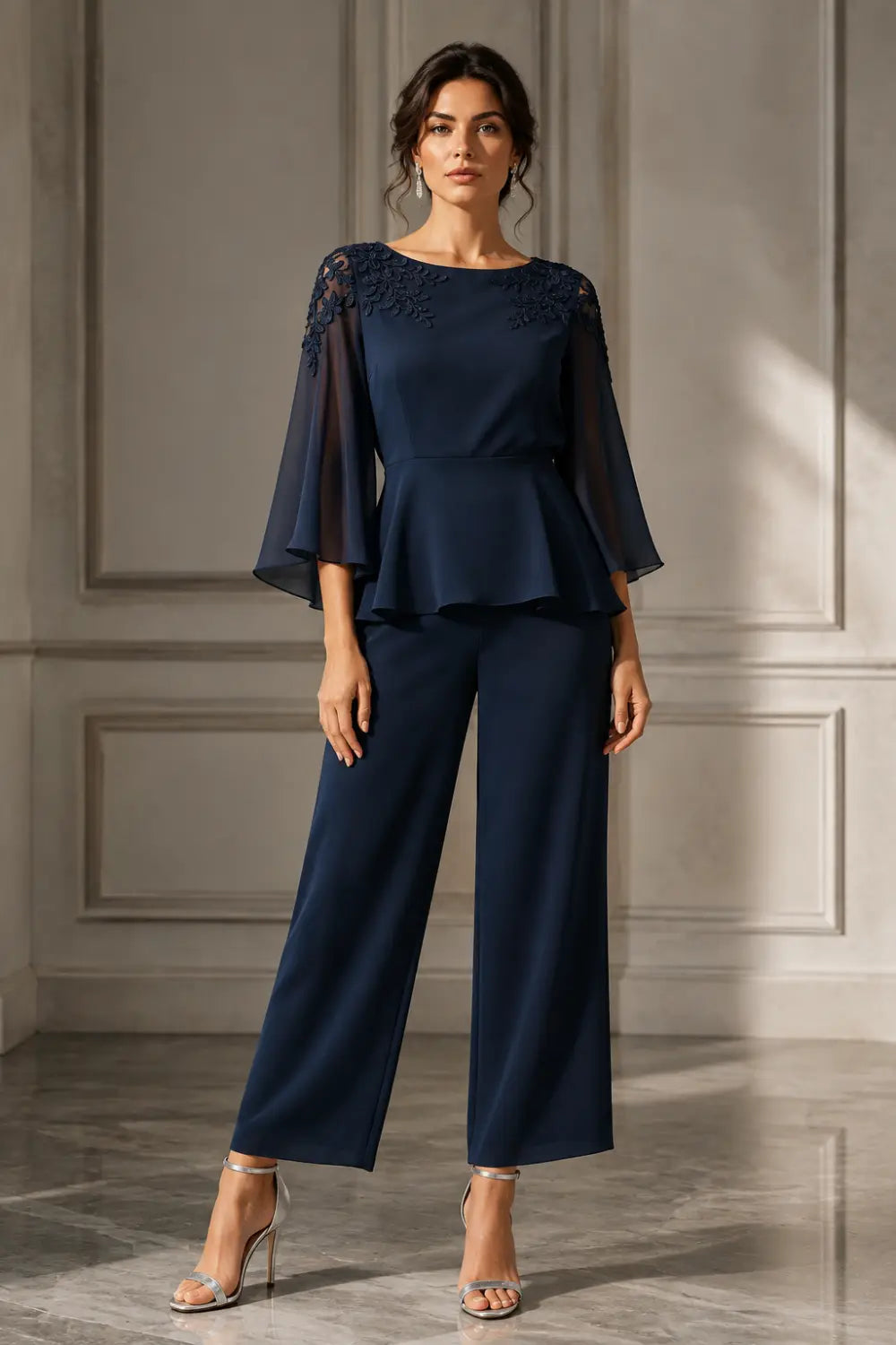 Pamela | Souprava s krajkovým topem a šifonovou pelerínkou